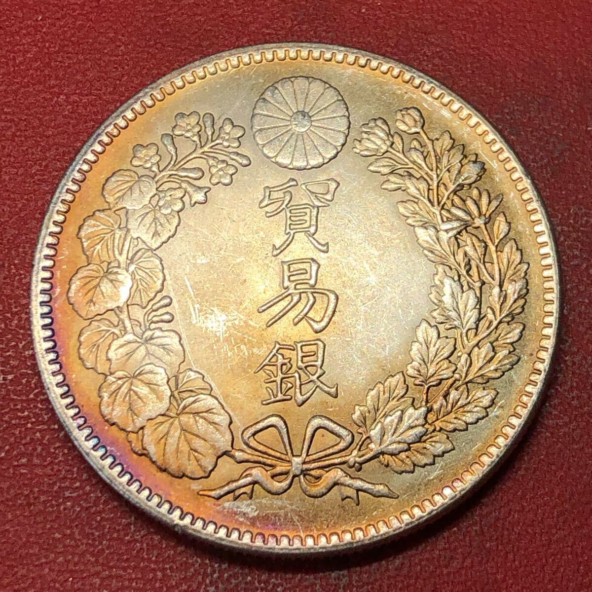 貿易銀明治10年一圓銀貨 菊紋・竜短支脈
