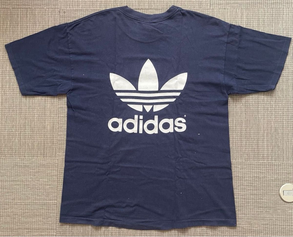 90s USA製 adidas トレフォイル 万国旗タグ両面プリントTシャツ