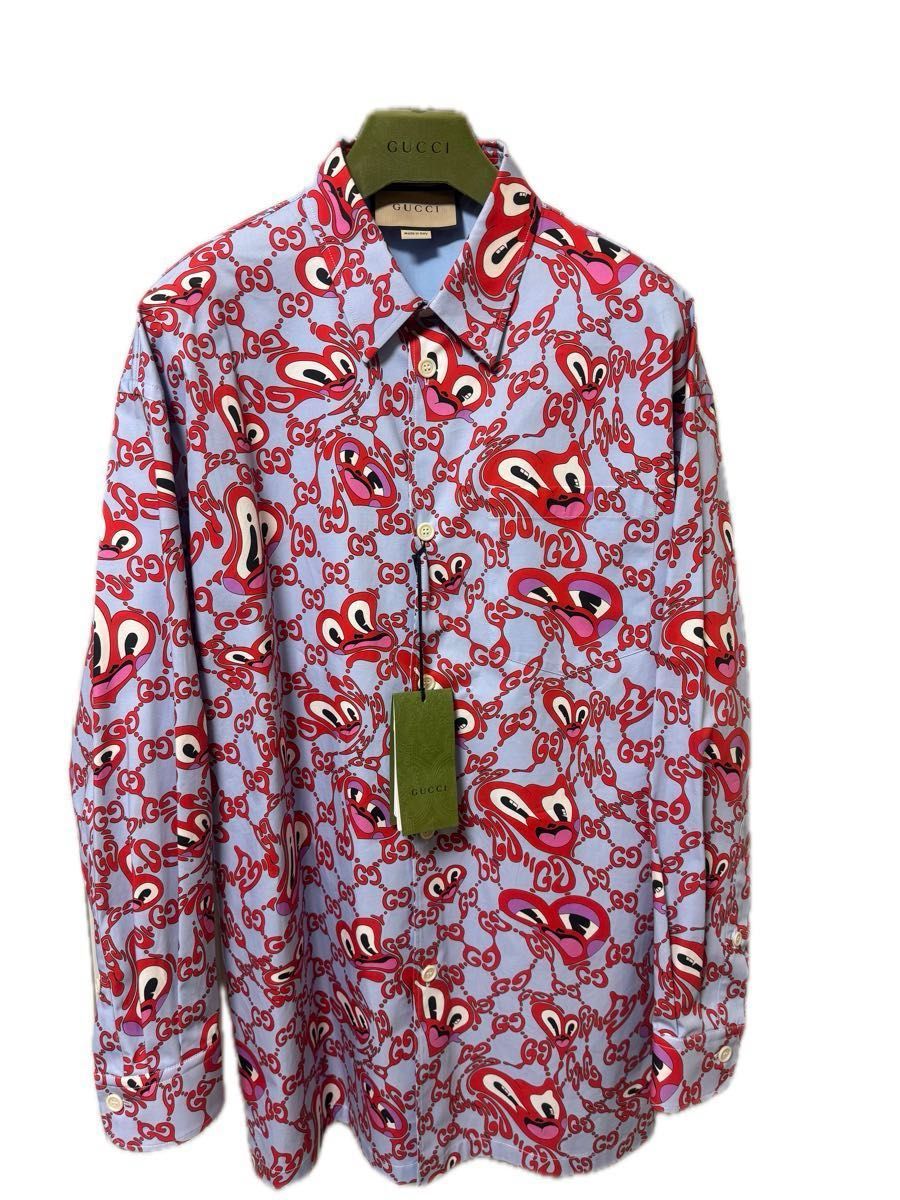 新品 激レア GUCCI グッチ シャツ 長袖 プリント ハティスチュワート