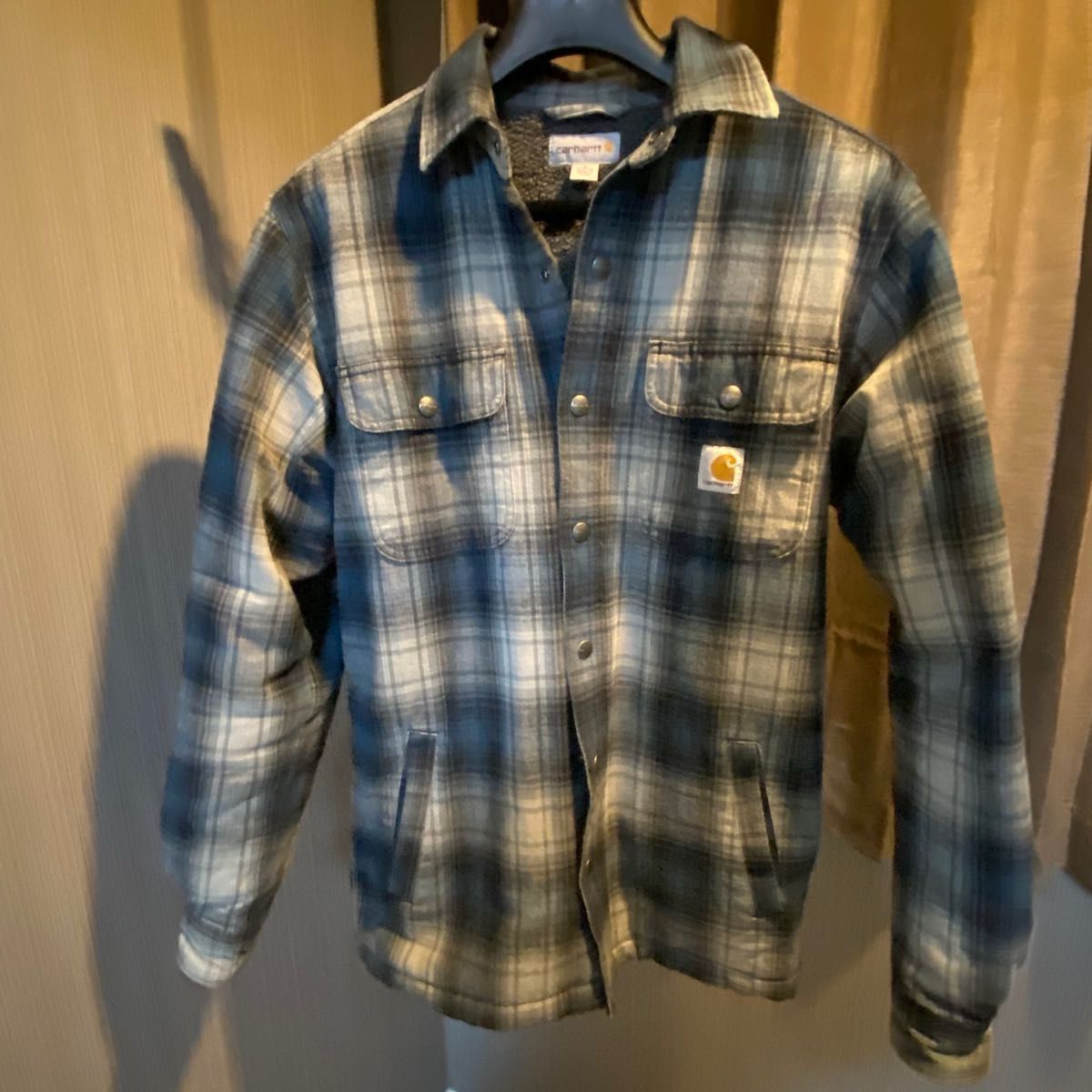 値下げしました Carhartt ネルシャツ チェックシャツ 裏ボア ブルー