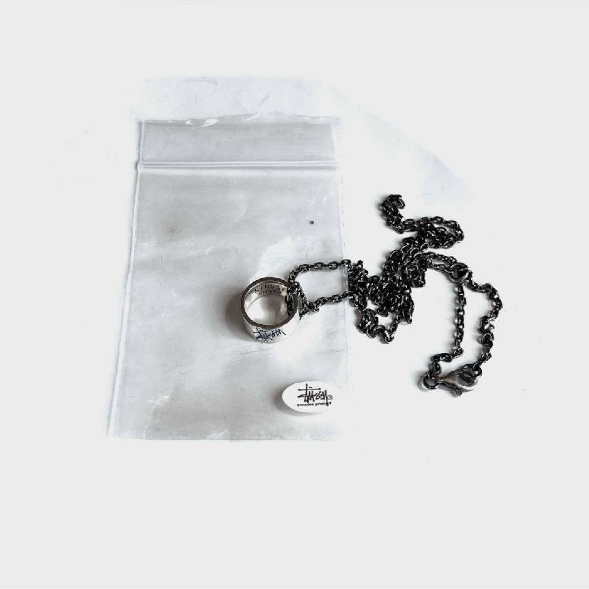 STUSSY ステューシー ショーンフォントロゴ リング ネックレス Blue