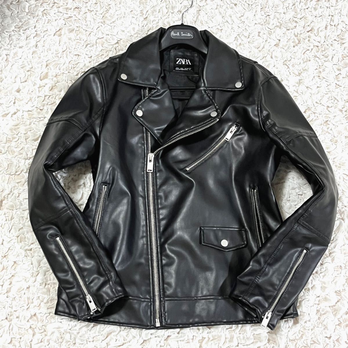 美品 ZARA ザラ レザージャケット ライダース 革ジャン ダブルブレスト