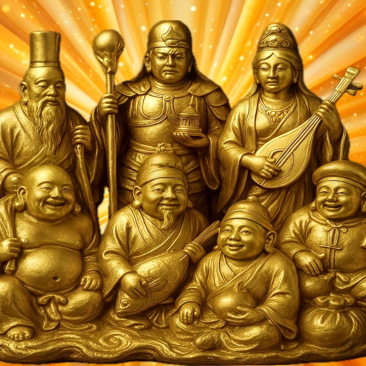 幸福と開運の七福神 運気を呼ぶ 額縁付 金運を開運するインテリア絵画