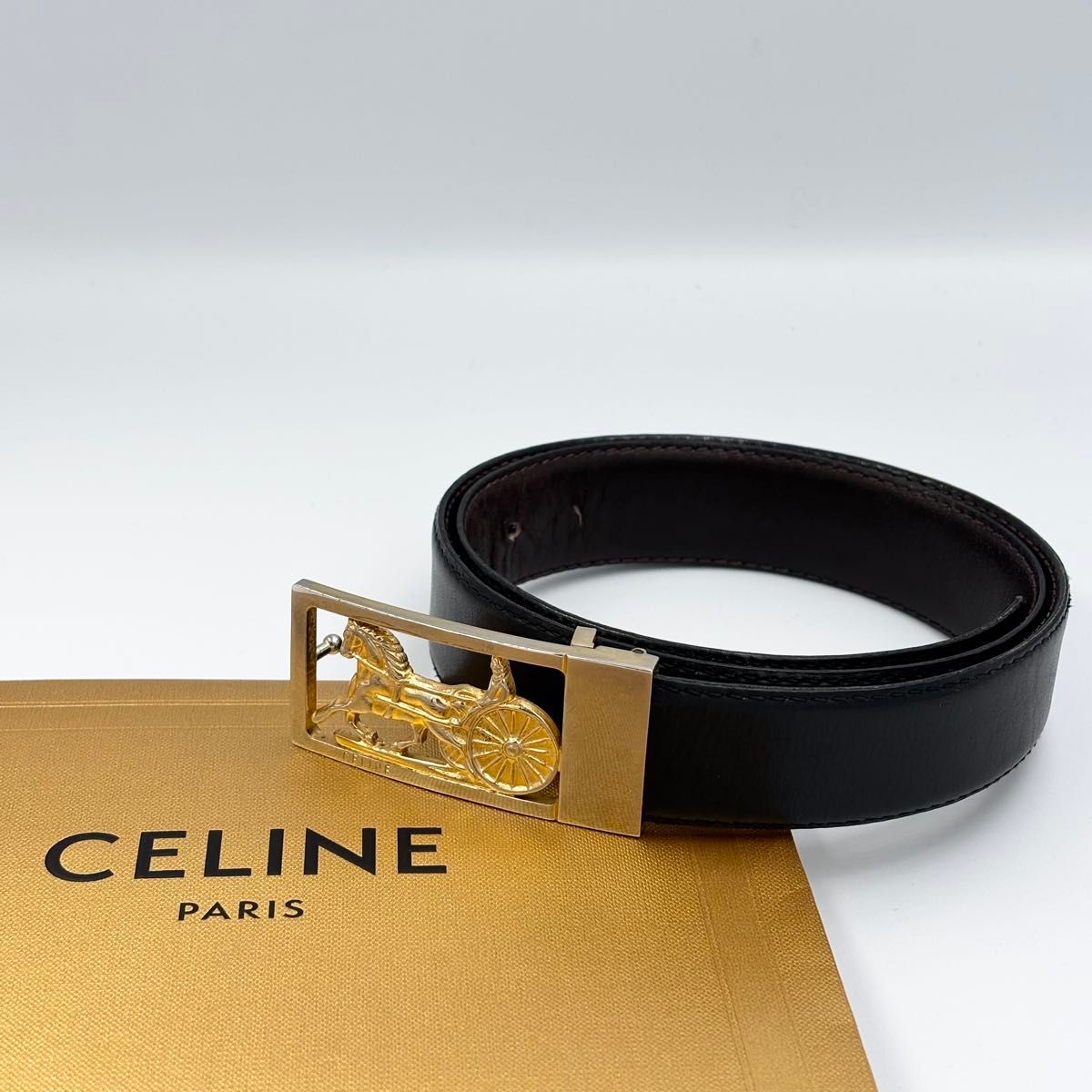 CELINE オールドセリーヌ 馬車金具 金馬車 ゴールド金具 ベルト 黒