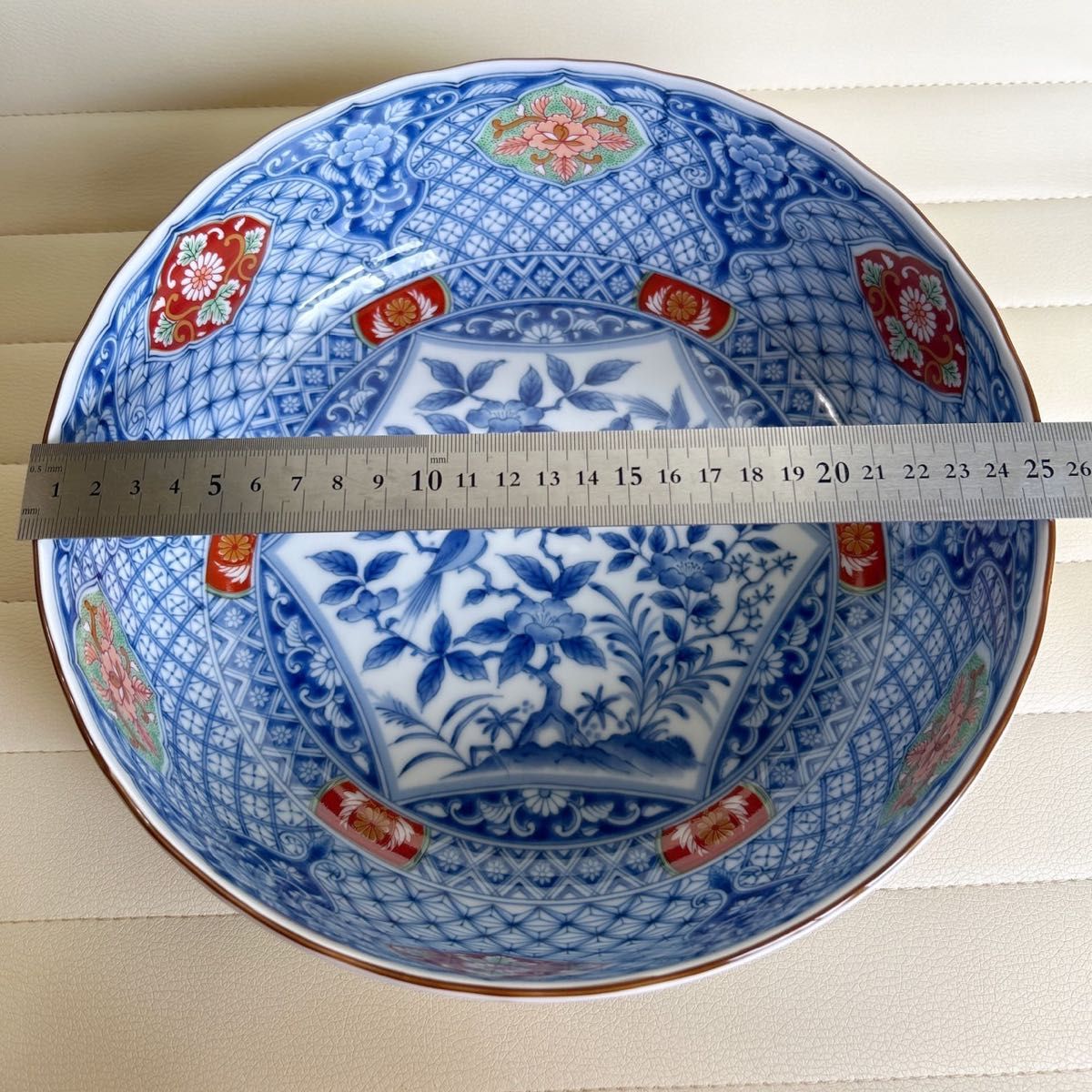 美濃焼 庫山窯 染錦 花鳥 大鉢 輪花鉢 盛り鉢 菓子鉢 大皿 和食器