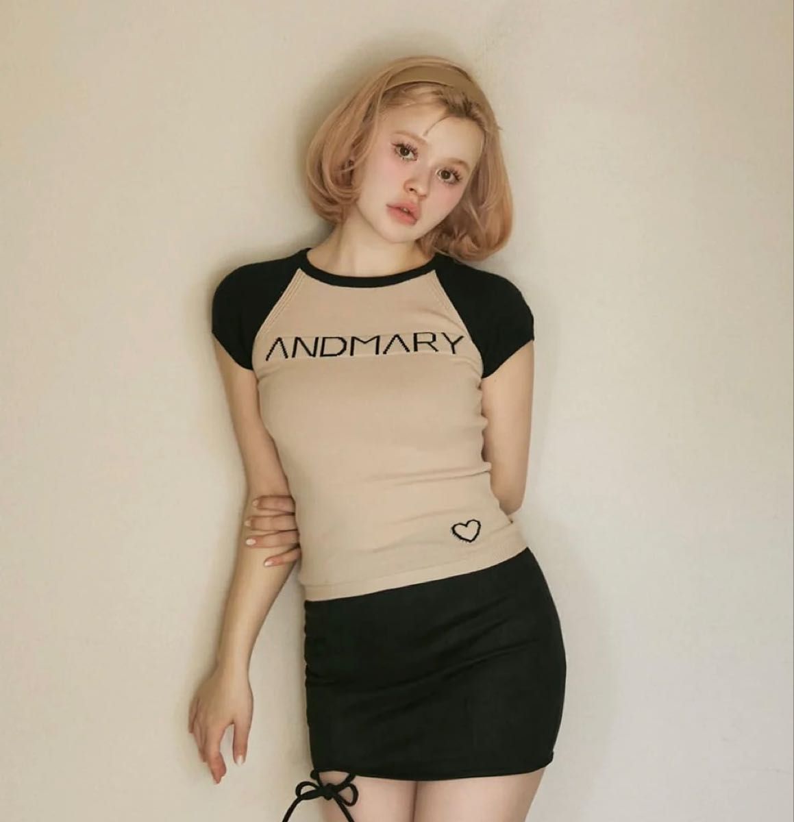 大人気完売品 新品タグ付 ANDMARY Mary logo knit tops beige