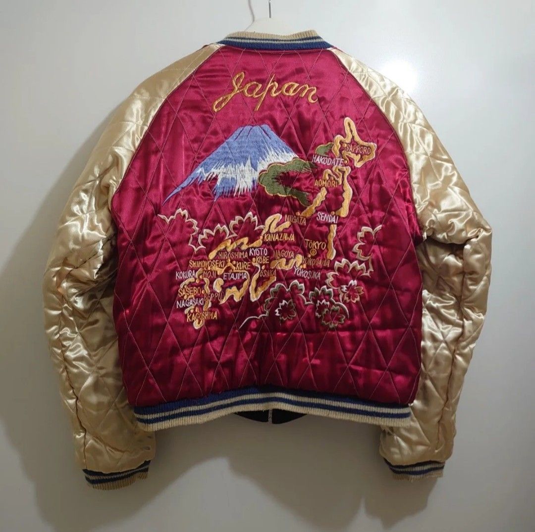 希少 超美品 テーラー東洋 別珍スカジャン size L 鷹 鷲 龍 日本地図