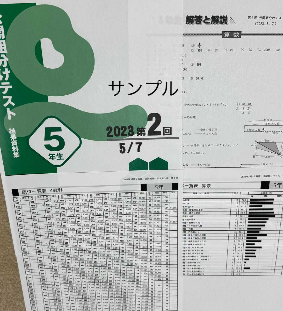 四谷大塚 組分けテスト 5年生 2024年23年22年 3年分過去問・解答資料