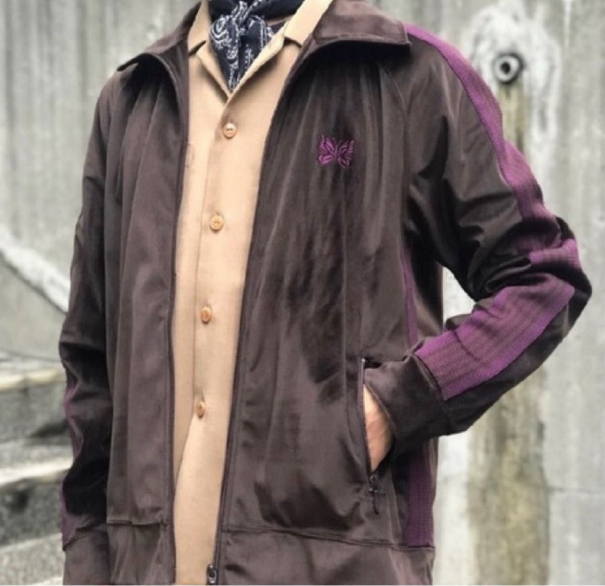 needles 19aw ベロア トラックジャケット ブラウン パープル L｜Yahoo