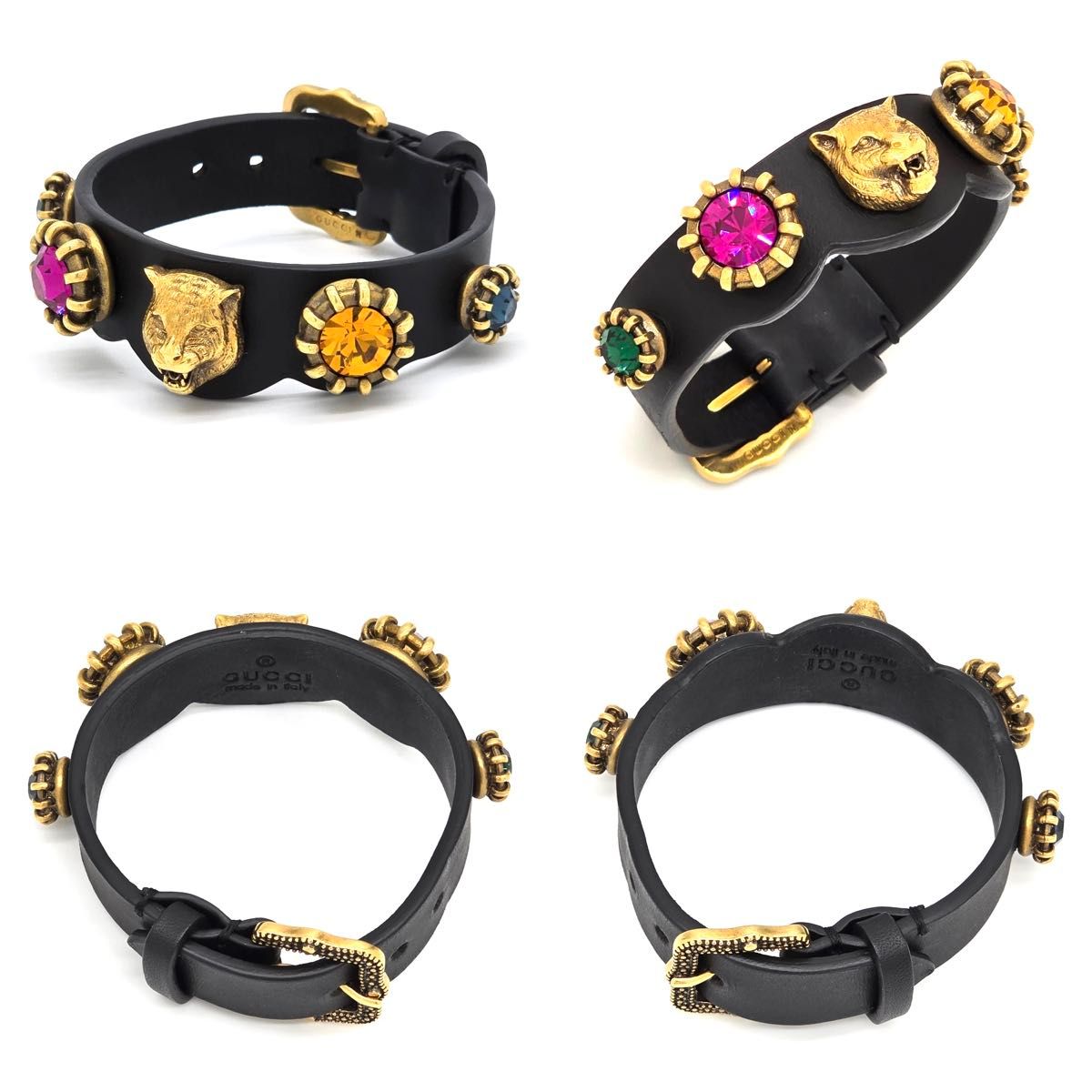GUCCI グッチ タイガーヘッド クリスタル レザー ブレスレット 手首