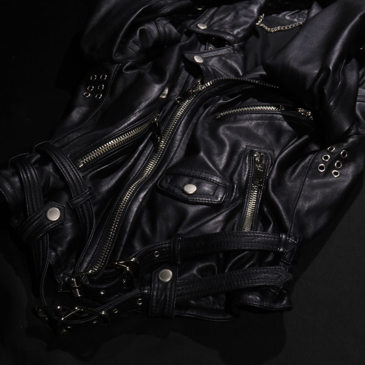 レア品 STUD HOMME ダブルストラップ ライダース レザージャケット
