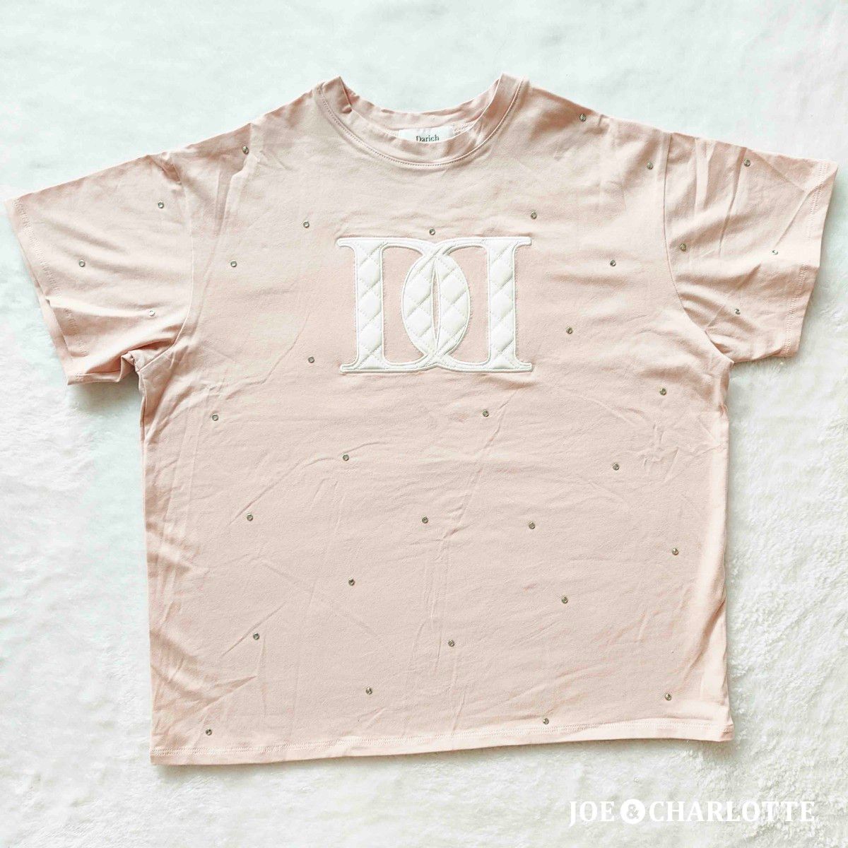 ダーリッチ darich キルティングアップリケビジューTシャツ ピンク