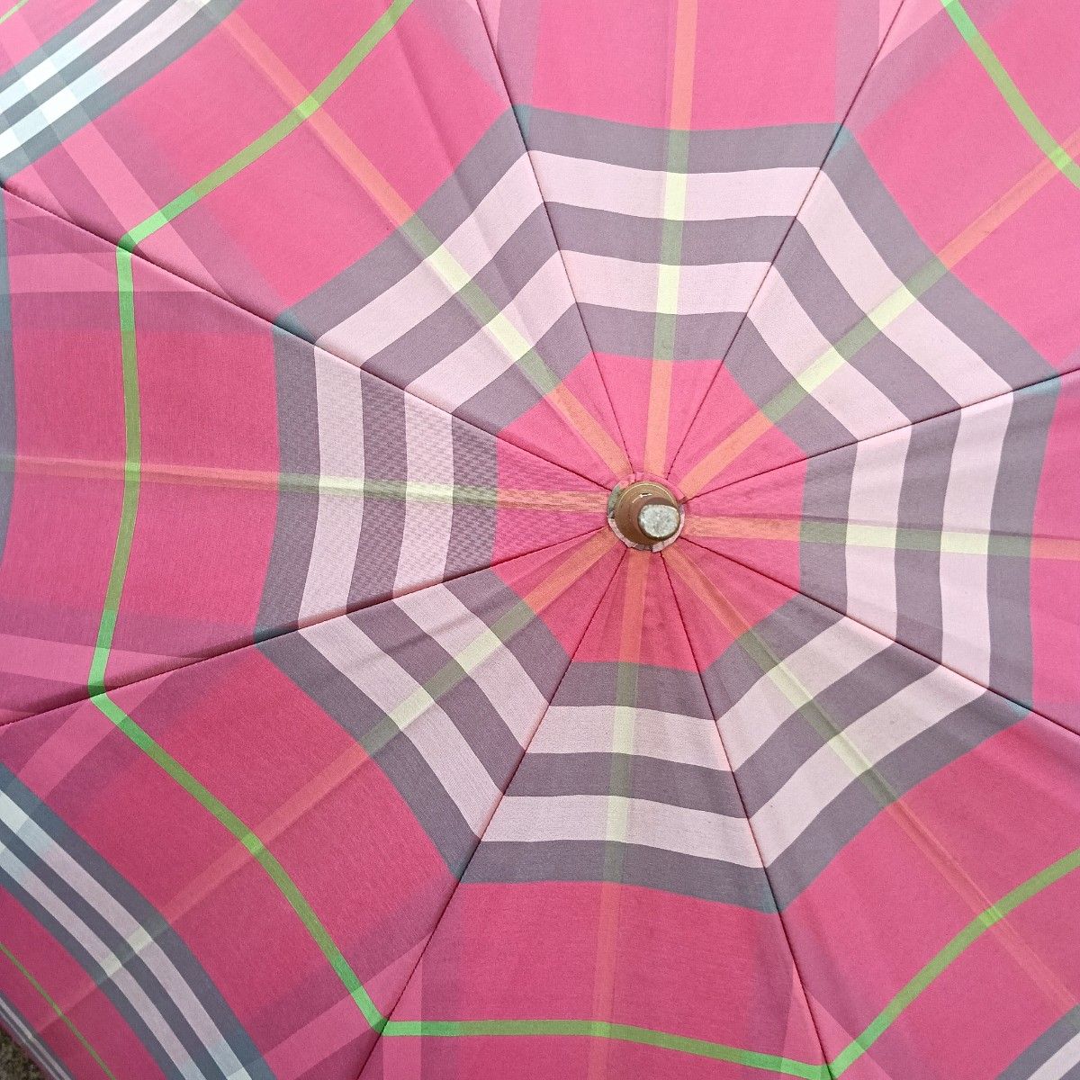 希少 BURBERRY バーバリー 雨傘 長傘 ノバチェック サーモンピンク