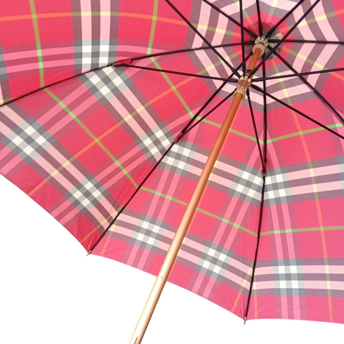 希少 BURBERRY バーバリー 雨傘 長傘 ノバチェック サーモンピンク