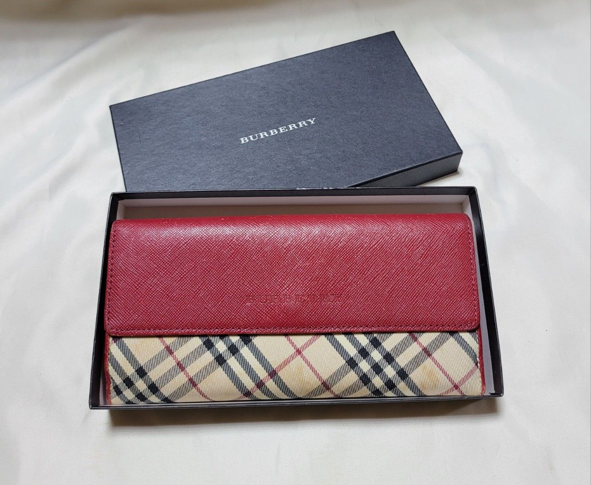 BURBERRY バーバリー ロゴ付き ノバチェック柄 Wホック長財布 箱付き