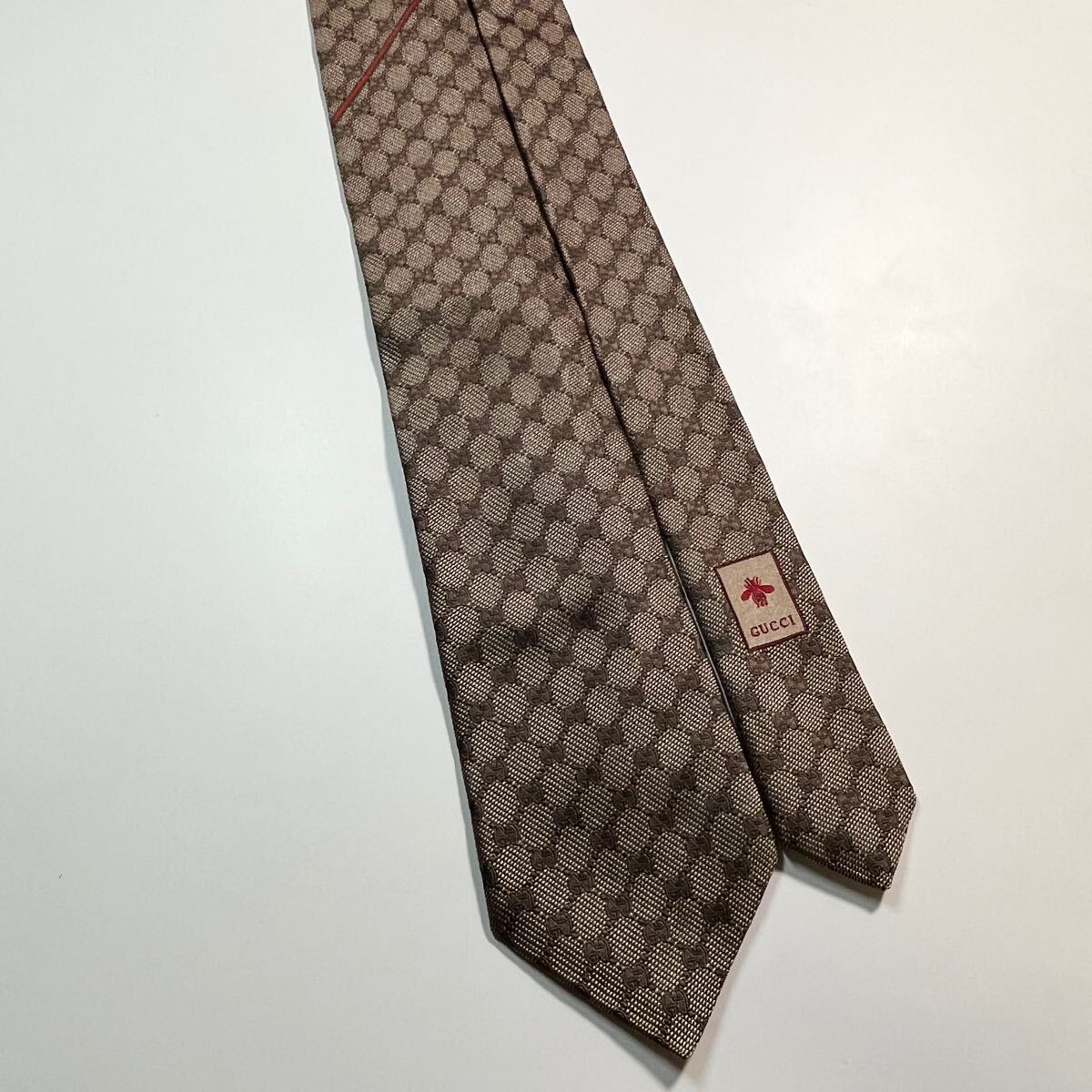 名作 良品 GUCCI グッチ ネクタイ GG柄 シェリーライン Bee ベージュ