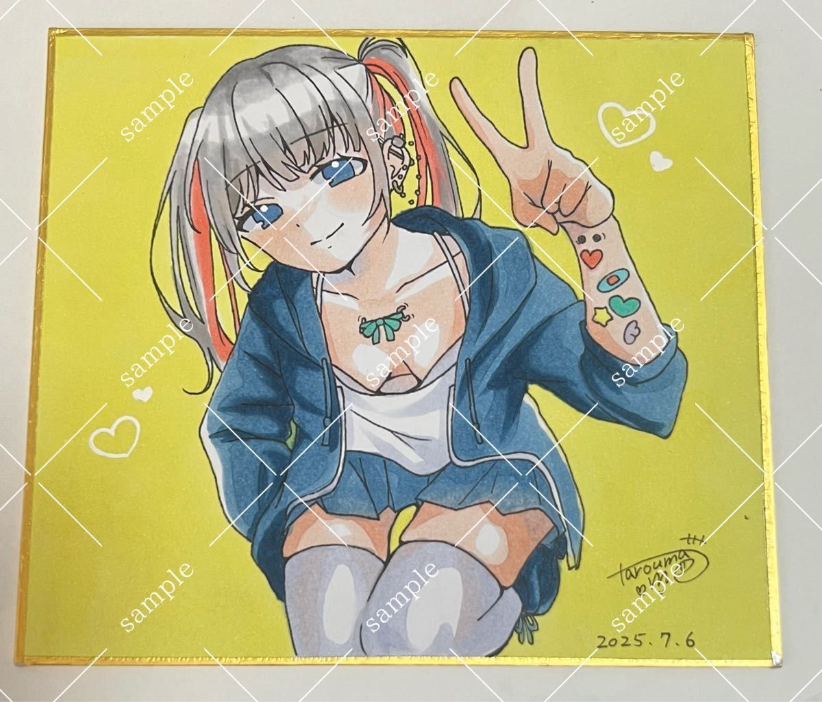 ミニ色紙 直筆イラスト アナログ 手書き オリジナル 病みかわ 地雷系