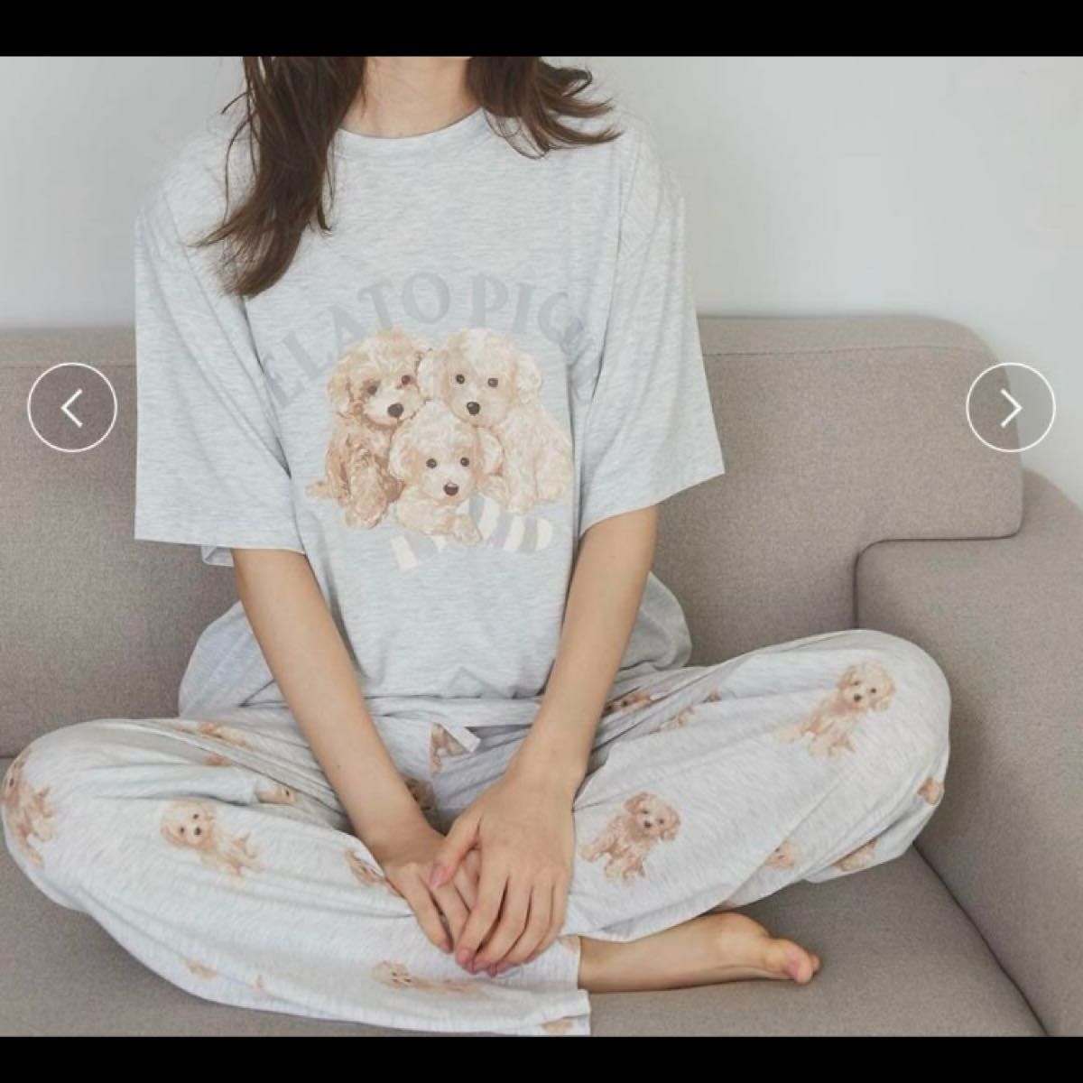 ジェラートピケ トイプードルワンポイントTシャツ& ロングパンツ 上下