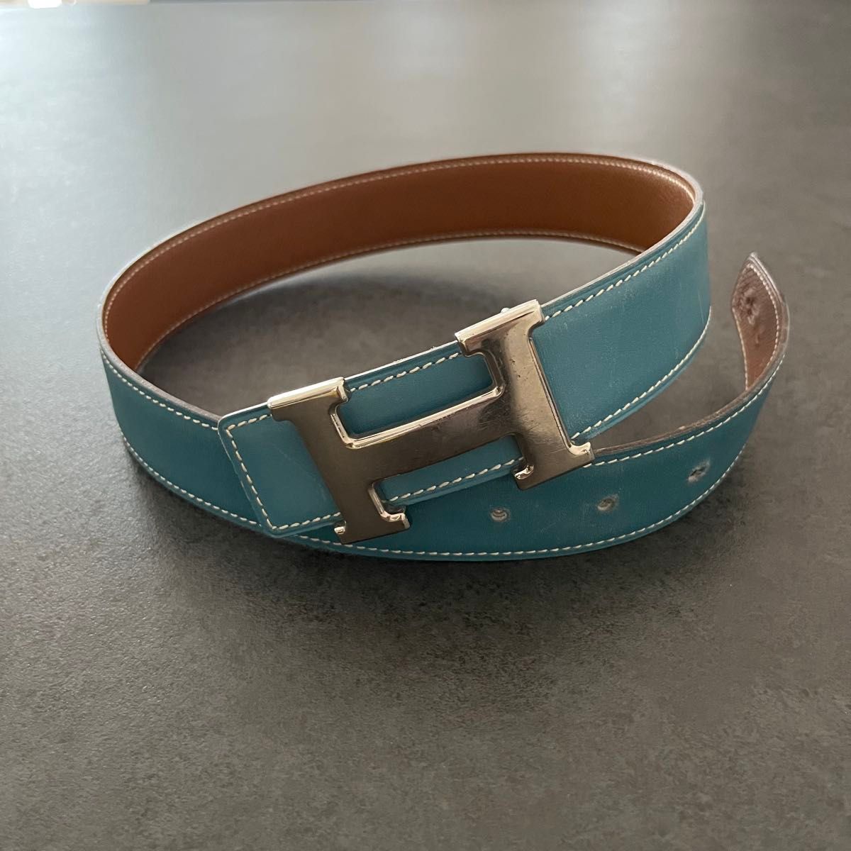 HERMES エルメス コンスタンス Hベルト ブルーシルバー金具 80｜Yahoo