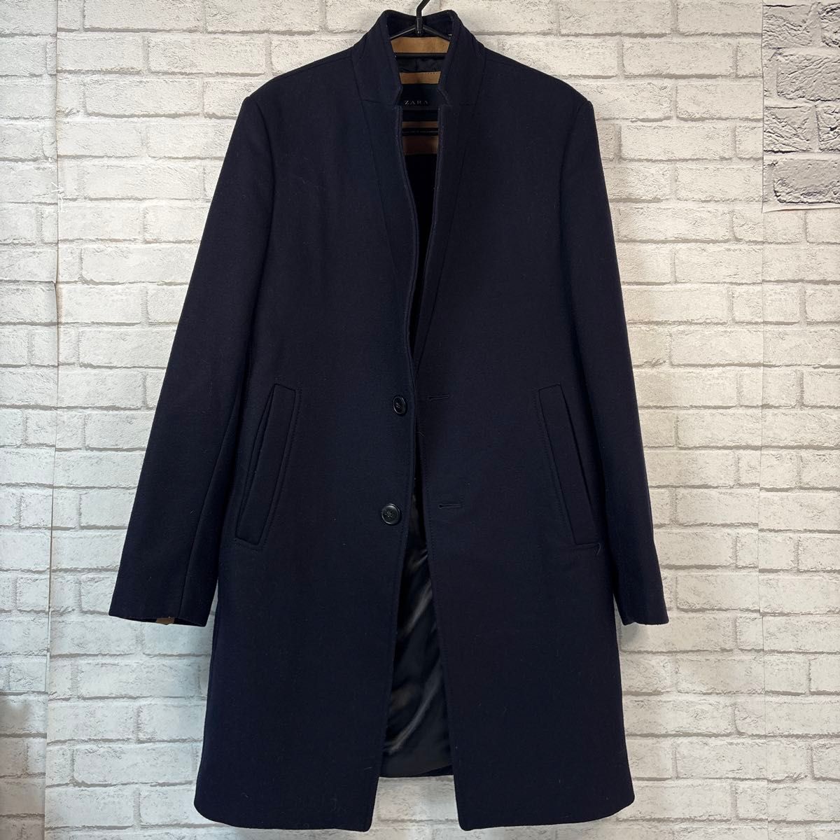 ZARA】メンズチェスターコート ネイビー スタンドカラー｜Yahoo!フリマ