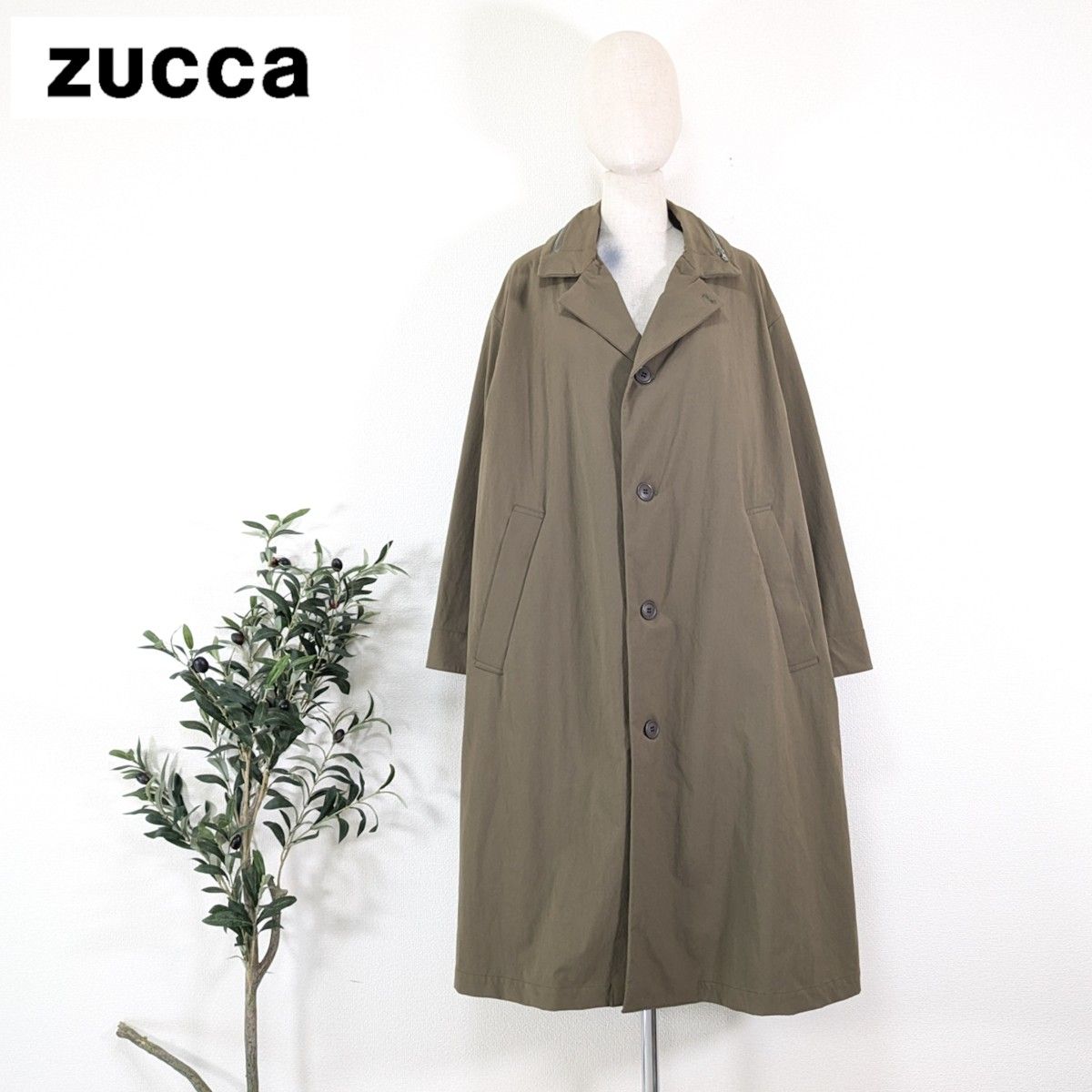 ZUCCa ズッカ ナイロンクロス ロングコート ライナー付き カーキ