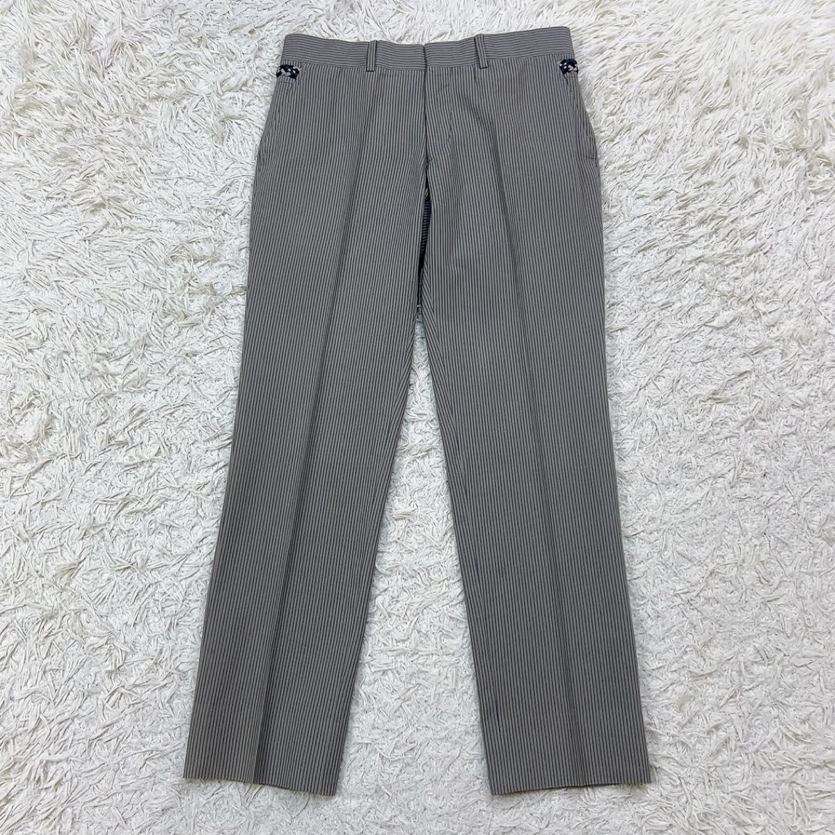 HERMES エルメス コットン ウール スラックス トラウザーズ ストライプ