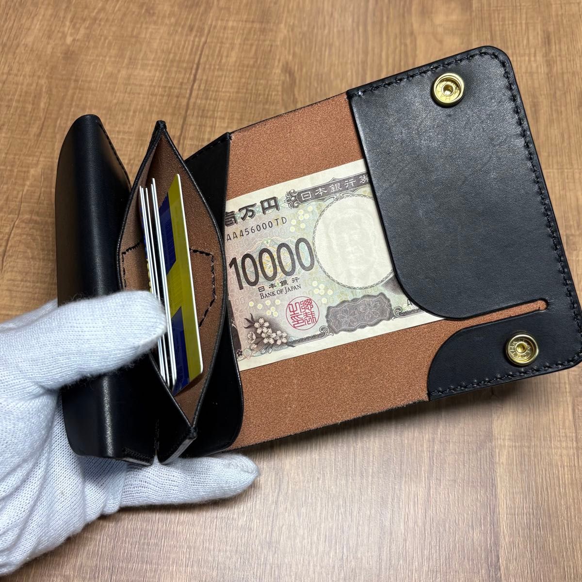 栃木レザー】ミドルトラッカーウォレット 丘染め ブラック ヌメ革