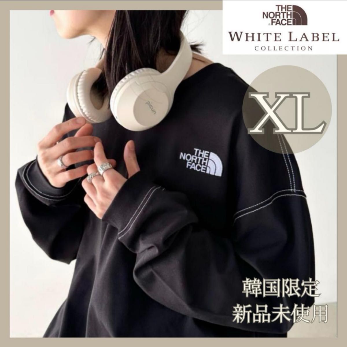 韓国限定 ノースフェイス ロンT 黒 XL ブラック 新品 正規品 ユニ
