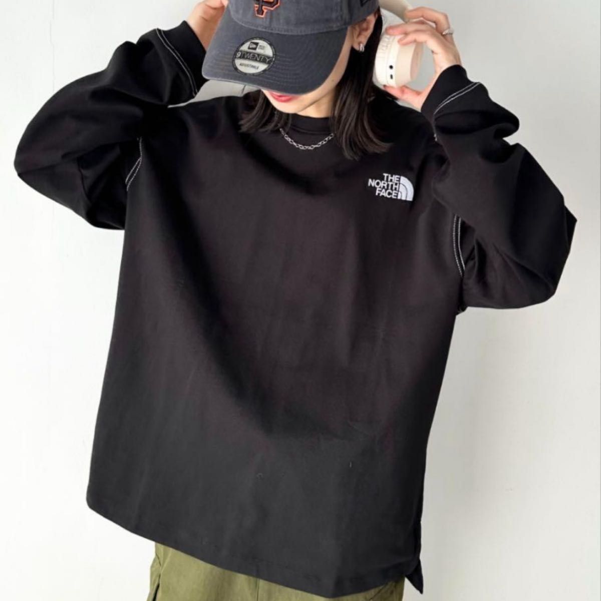韓国限定 ノースフェイス ロンT 黒 XL ブラック 新品 正規品 ユニ