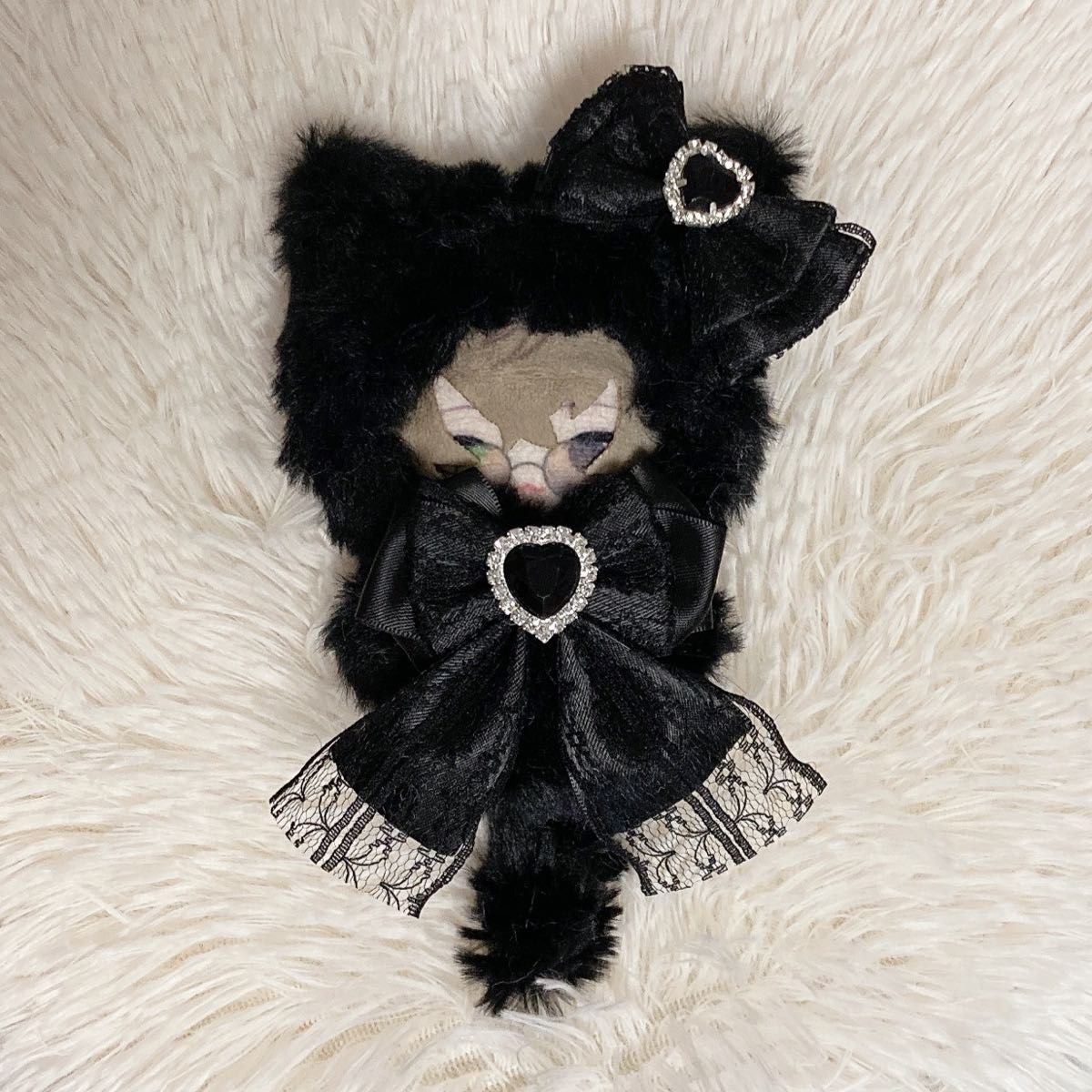 甘ロリホイップ千鳥柄×ぴんくねこ】おすわりぬい服 16cm 甘ロリ