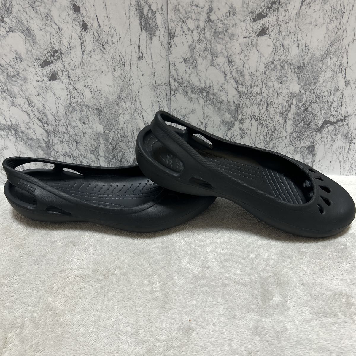 美品希少】クロックスCrocs マリンディブラック W7 廃盤フラット