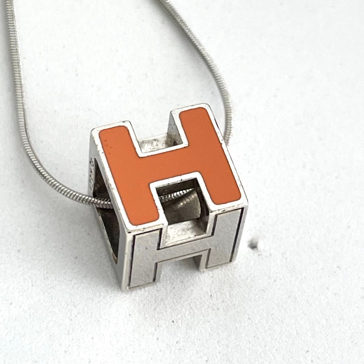 エルメス カージュドアッシュ Hキューブ ネックレス オレンジ 正規品