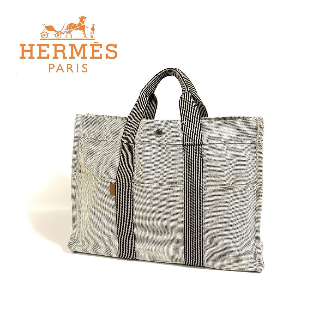 美品】HERMES エルメス フールトゥ MM キャンバス レザー ハンドバッグ