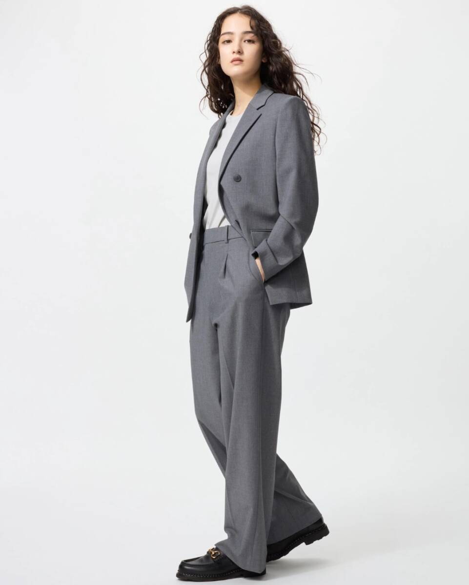 う33】UNIQLO ユニクロ ダブルジャケット タックワイドパンツ