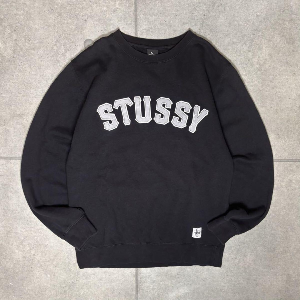 OLD STUSSY スウェット アーチロゴ 刺繍 プリント 長リブ 黒タグ