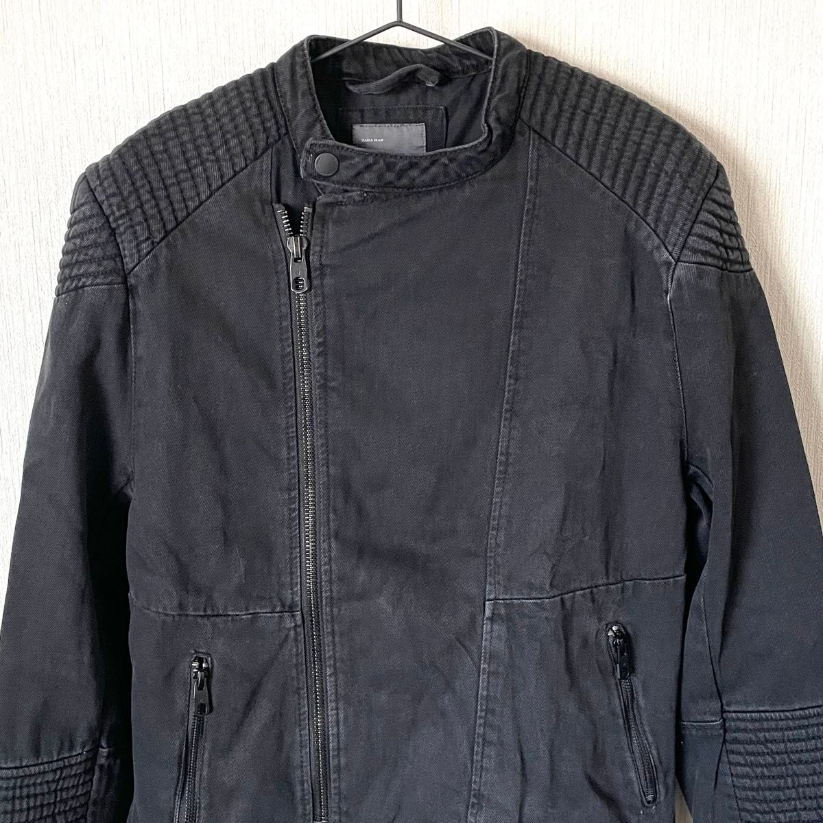 ZARA MAN】ザラマン デニムライダースジャケット ブラック 黒 US L