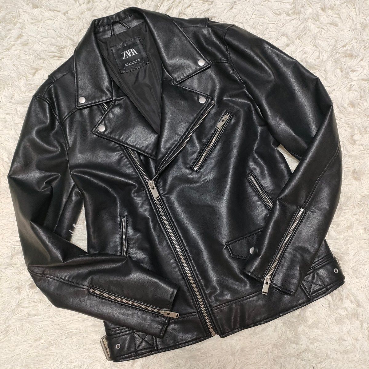 ZARA ザラ Lサイズ ダブルライダース フェイクレザー 黒 ブラック