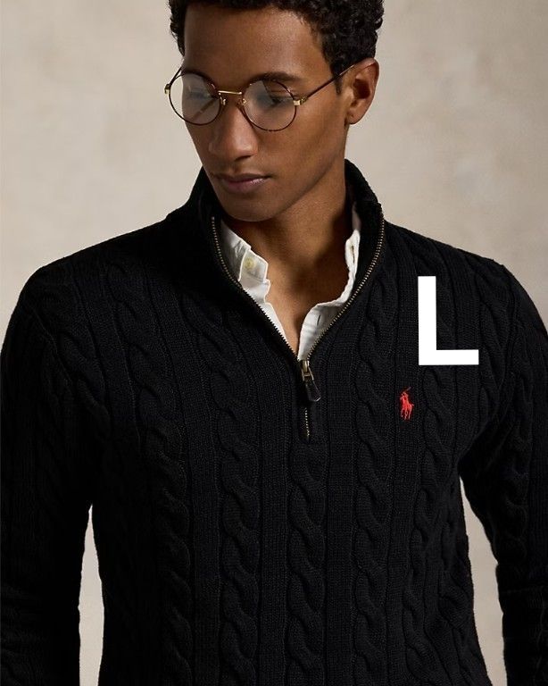 Polo Ralph Lauren ブラック ケーブルニットセーター ジップ L ラルフ