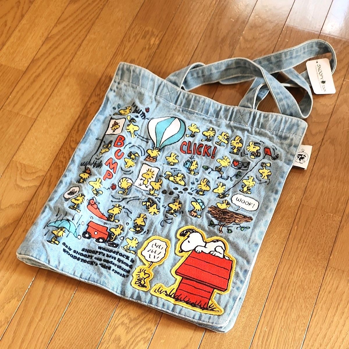 スヌーピー 刺繍デニムトートバッグ SNOOPY TOWN ウッドストック75周年
