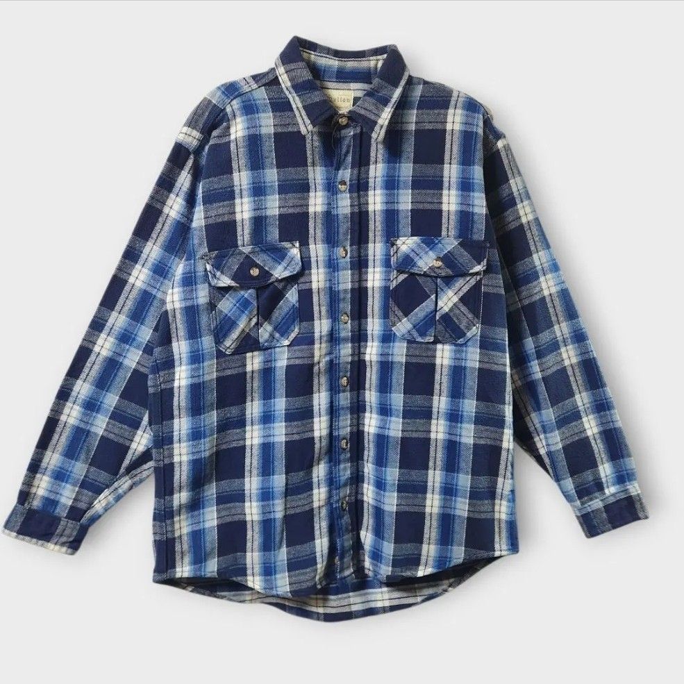 60s~ 70s Melton ネルシャツ ヘビネル チェック柄 長袖 ブルーチェック