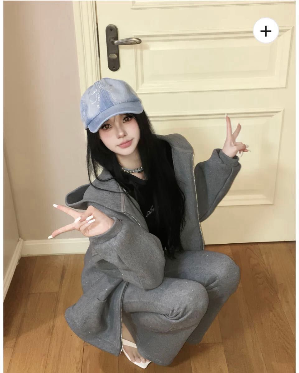 新品/Lサイズ】andwang Kirakira Zip up gray / アンドワン グレー