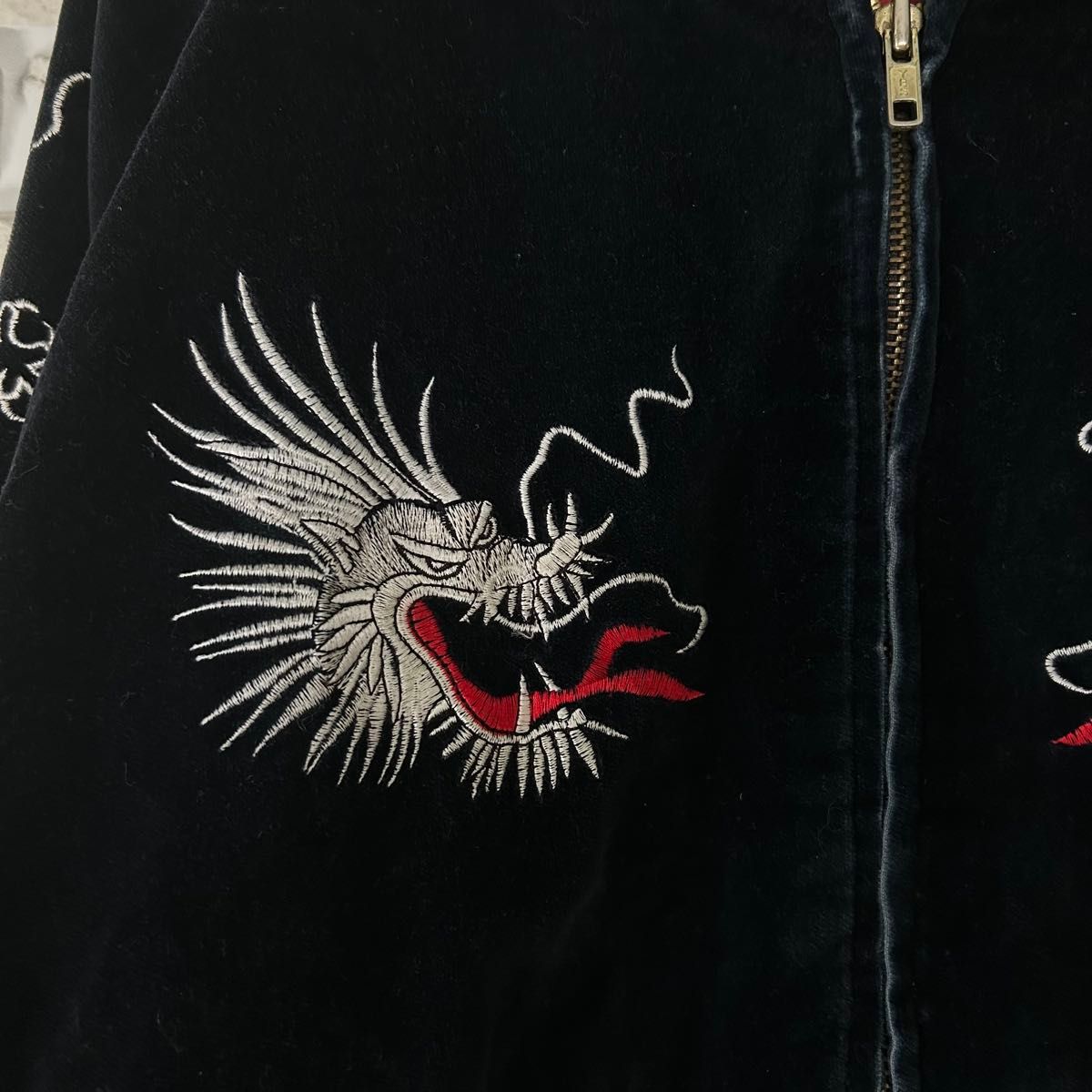 JUNGLE STORM スカジャン ベロア 龍 全面刺繍 袖刺繍 90s ブラック