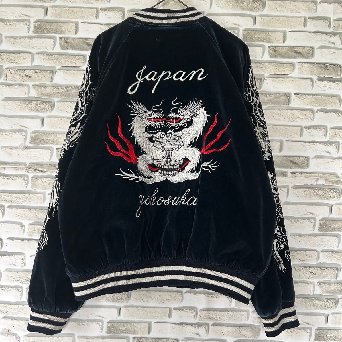 JUNGLE STORM スカジャン ベロア 龍 全面刺繍 袖刺繍 90s ブラック