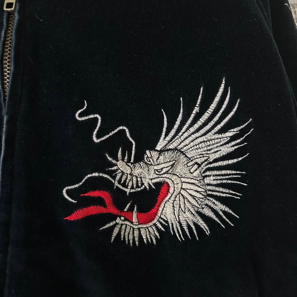 JUNGLE STORM スカジャン ベロア 龍 全面刺繍 袖刺繍 90s ブラック