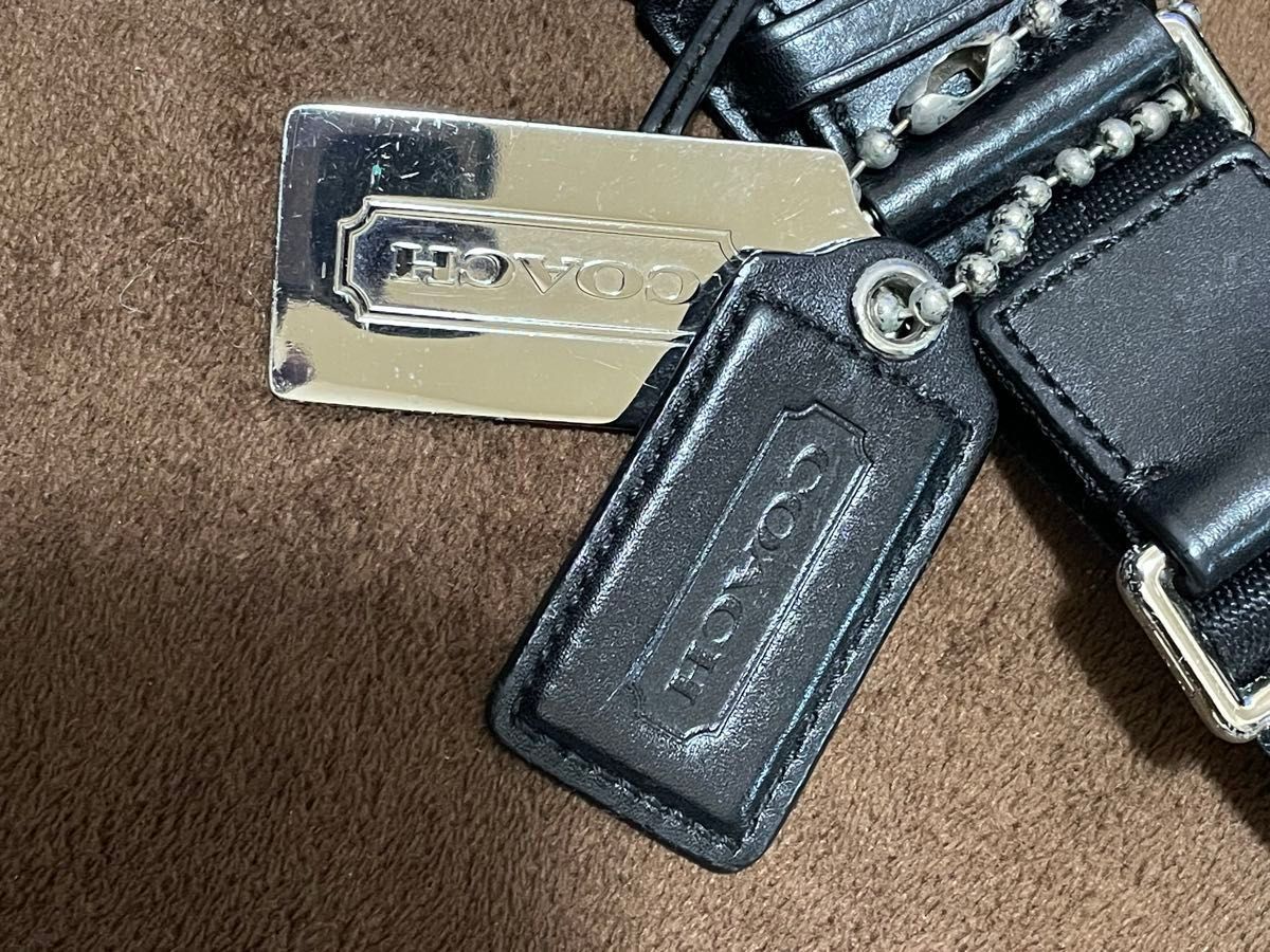 COACH トンプソン 本革 ボディバッグ ウエストバッグ 黒 シンプル