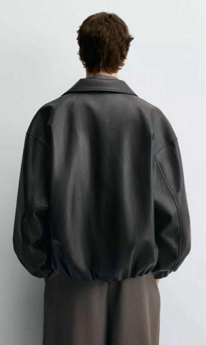 近年モデル】【L】ZARA フェイクレザーボンバージャケット メンズ