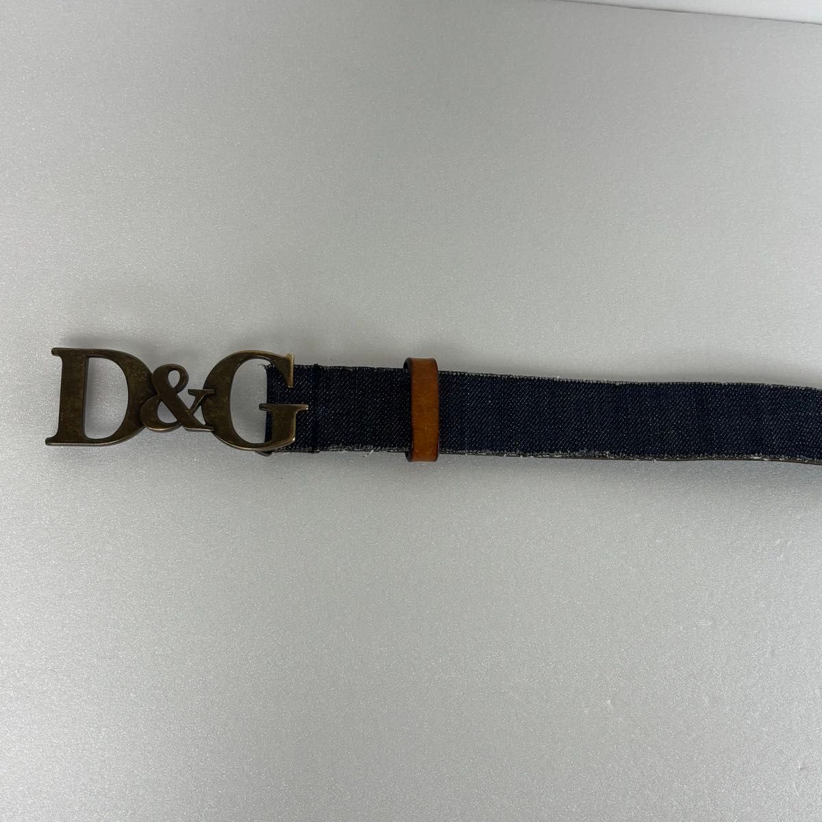 D&G ドルチェ＆ガッパーナ デニム レザー ベルト アクセ ロゴ バックル