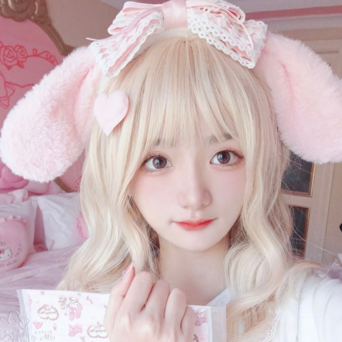 ふわふわうさ耳ピンクカチューシャたれ耳コスプレイベント仮装