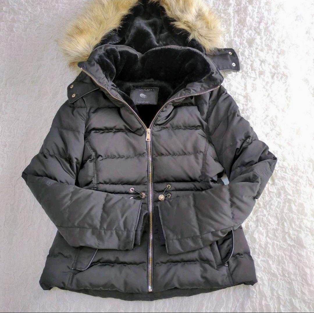 ザラ ZARA ファー付き フーデッド ダックダウン アウター ダウン M 黒
