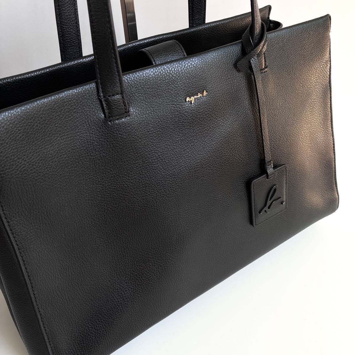 美品】アニエスベー トートバッグ ブラック 本革 A4収納可 ロゴ